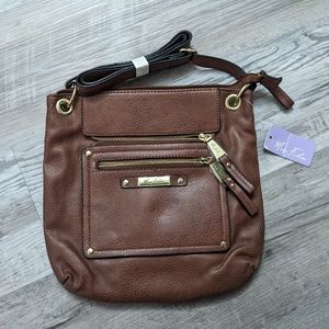 NWT Marc Fisher women's crossbody purse handbag, saddle brown gold tone